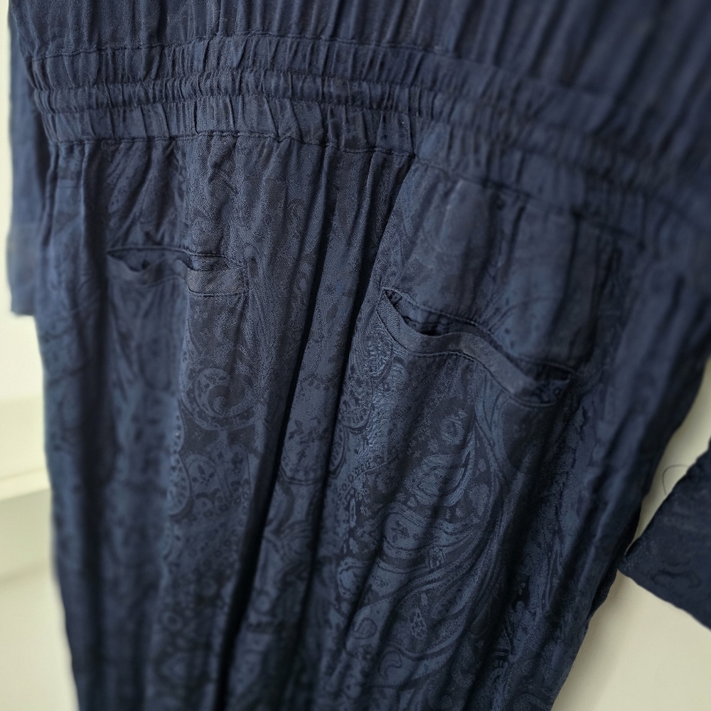 LRL Paisley Jacquard Button Down Long Sleeve Jumpsuit in Navy - Picture 11 of 12
